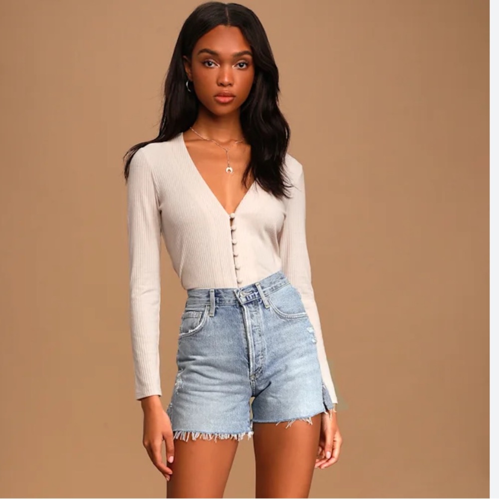 Agolde Dee Blue Jean Shorts High-Waisted Distressed